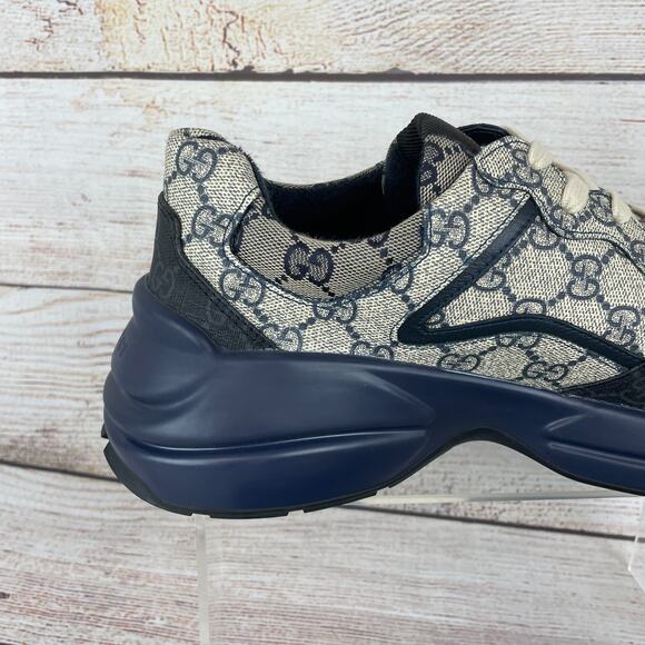 Gucci Rhyton GG Monogram Navy Blue Beige Mens Sz 6G US 6.5 Sneakers - Picture 5 of 16